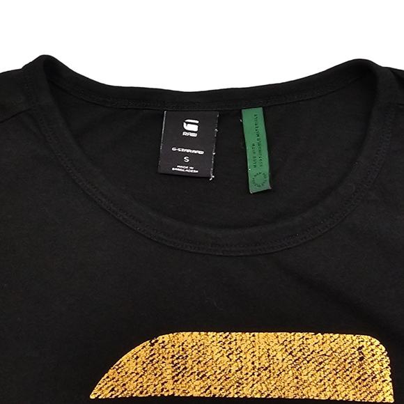 G Star Raw Shirt Womens Size Small Black Gold Short Sleeve Graphic Logo Tshirt - Picture 5 of 11